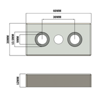 32-3060M10S-3 MODULAR SOLUTIONS FOOT & CASTER CONNECTING PLATE<BR>30MM X 60MM, M10 HOLE, SOLID ALUMINUM W/HARDWARE